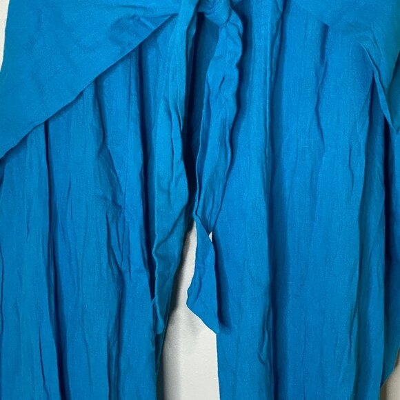 Free People Women’s S Blue Tie Front Harem Pants Smocked Waist Boho Festival - Picture 6 of 8